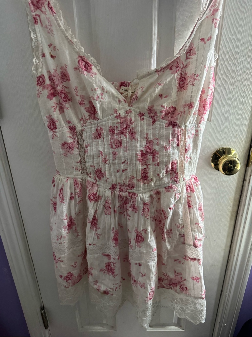 Ivory Floral Sleeveless Sundress with Pink Rose Print